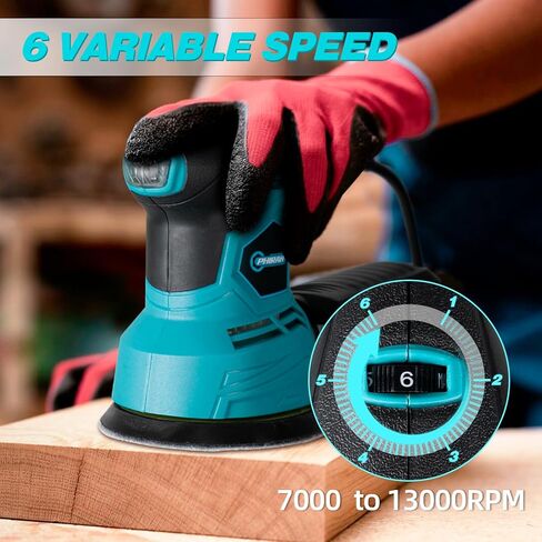ماكينة صنفرة مدارية عشوائية PHIRAH 2.5 أمبير مع 16 قطعة من ورق الصنفرة 13000 دورة في الدقيقة 6 سرعات 300 واط ماكينة سنفرة كهربائية مدارية عشوائية قوية 5 بوصات أداة صنفرة يدوية نظام جمع الغبار عالي الأداء in Kuwait