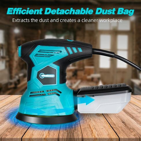 ماكينة صنفرة مدارية عشوائية PHIRAH 2.5 أمبير مع 16 قطعة من ورق الصنفرة 13000 دورة في الدقيقة 6 سرعات 300 واط ماكينة سنفرة كهربائية مدارية عشوائية قوية 5 بوصات أداة صنفرة يدوية نظام جمع الغبار عالي الأداء in Kuwait