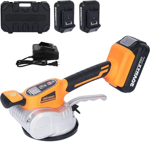 آلة تسوية الاهتزاز للبلاط من dairazan أداة اهتزاز قابلة للتعديل - بلاط مع كوب شفط 12 سرعة قابلة للتعديل وشاشة رقمية، بطارية 20 فولت قطعتان 2000 مللي أمبير في الساعة in Kuwait