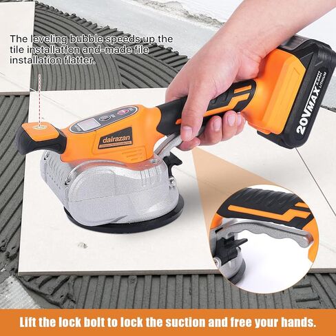 آلة تسوية الاهتزاز للبلاط من dairazan أداة اهتزاز قابلة للتعديل - بلاط مع كوب شفط 12 سرعة قابلة للتعديل وشاشة رقمية، بطارية 20 فولت قطعتان 2000 مللي أمبير في الساعة in Kuwait