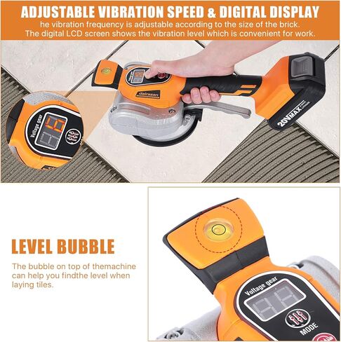 آلة تسوية الاهتزاز للبلاط من dairazan أداة اهتزاز قابلة للتعديل - بلاط مع كوب شفط 12 سرعة قابلة للتعديل وشاشة رقمية، بطارية 20 فولت قطعتان 2000 مللي أمبير في الساعة in Kuwait