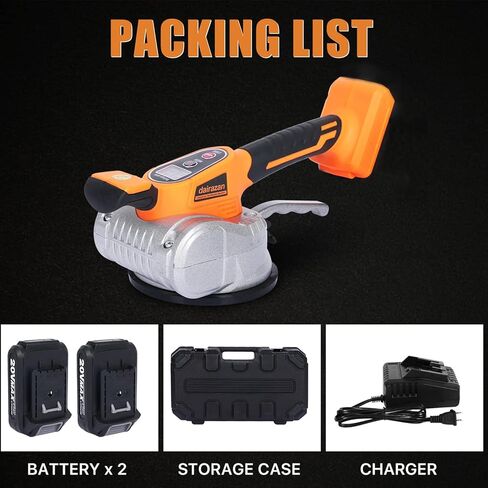 آلة تسوية الاهتزاز للبلاط من dairazan أداة اهتزاز قابلة للتعديل - بلاط مع كوب شفط 12 سرعة قابلة للتعديل وشاشة رقمية، بطارية 20 فولت قطعتان 2000 مللي أمبير في الساعة in Kuwait