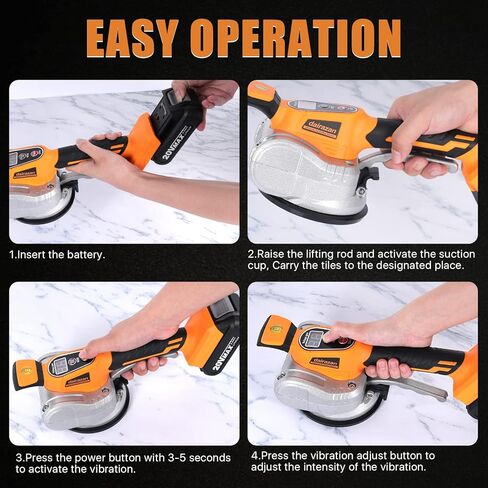 آلة تسوية الاهتزاز للبلاط من dairazan أداة اهتزاز قابلة للتعديل - بلاط مع كوب شفط 12 سرعة قابلة للتعديل وشاشة رقمية، بطارية 20 فولت قطعتان 2000 مللي أمبير في الساعة in Kuwait