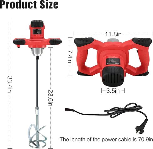 خلاط أسمنت QMCAHCE، خلاط خرسانة كهربائي محمول بقوة 2100 وات، خلاط ملاط ​​محمول 110 فولت مع 6 سرعات قابلة للتعديل، لخلط الأسمنت والطين وطلاء الطلاء والملاط والأعلاف in Kuwait