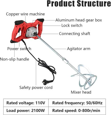 خلاط أسمنت QMCAHCE، خلاط خرسانة كهربائي محمول بقوة 2100 وات، خلاط ملاط ​​محمول 110 فولت مع 6 سرعات قابلة للتعديل، لخلط الأسمنت والطين وطلاء الطلاء والملاط والأعلاف in Kuwait
