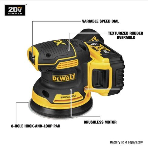 Dewalt DCW210BR 20V MAX XR ليثيوم أيون متغيرة السرعة بدون فرشاة 5 بوصة. ماكينة سنفرة مدارية عشوائية (أداة فقط) (متجددة) in Kuwait