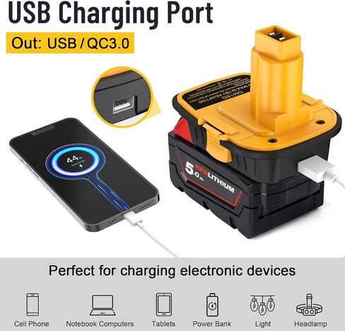 2 Packs DM18D Battery Adapter Converter with USB Port for Dewalt 18V Tools, Converts for De-Walt 20V for Mil-Waukee 18V Li-ion to De-Walt 18V Battery Adapter in Saudi Arabia