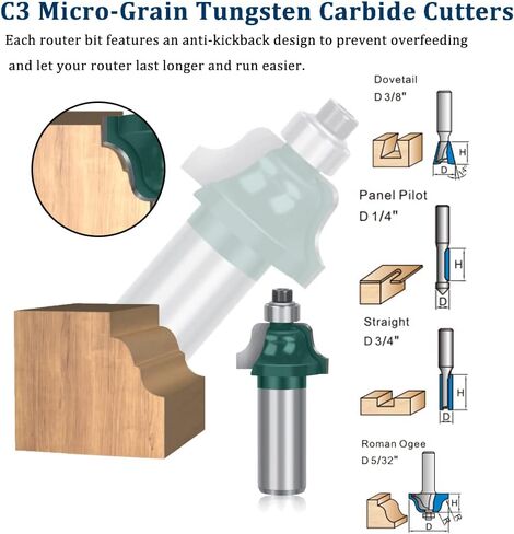 مجموعة رؤوس توجيه الخشب TAIWAIN مقاس 1/2 بوصة 41 قطعة، أداة طحن للأعمال الخشبية، حاجز باب الخزانة، أداة قطع لأبواب الكربيد وأرفف الطاولات والأعمال الخشبية DIY (F-YJ2CR) in Kuwait