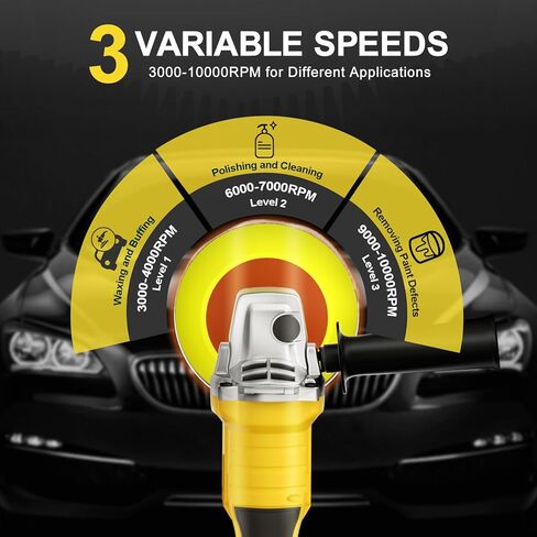 ملمع عازل لاسلكي متوافق مع بطارية DEWALT 20 فولت بحد أقصى، 5000-10000 دورة في الدقيقة، عازلة محرك السيارة بدون فرشاة متغيرة السرعة، خفيف الوزن، ملمع دوار للقوارب، تلميع السيارات وإزالة الشعر بالشمع (أداة فقط) in Kuwait
