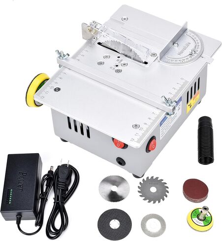 منشار طاولة هواية صغير من NovelLife مع مقياس ميتري، شفرة منشار دائرية من سبائك الفولاذ HSS مقاس 3 بوصة، وسادة تلميع، مصدر طاقة 96 وات للحرف اليدوية الخشبية المصنوعة يدويًا، قطع لوحة الدوائر المطبوعة in Kuwait