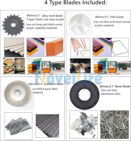 منشار طاولة هواية صغير من NovelLife مع مقياس ميتري، شفرة منشار دائرية من سبائك الفولاذ HSS مقاس 3 بوصة، وسادة تلميع، مصدر طاقة 96 وات للحرف اليدوية الخشبية المصنوعة يدويًا، قطع لوحة الدوائر المطبوعة in Kuwait