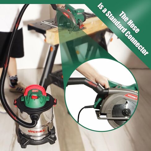 مكنسة كهربائية للرطب والجاف من هيتشيكا، سعة 5 جالون 1200 وات 6 ذروة HP من الفولاذ المقاوم للصدأ، مكنسة كهربائية رطبة وجافة، مع فلتر ومرفقات لسيارة ورشة المرآب المنزلية in Kuwait