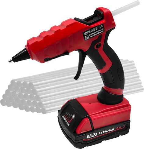 مسدس صمغ ساخن لاسلكي ببطارية 2 أمبير، مناسب لبطارية ليثيوم أيون ميلووكي M18 18 فولت، للفنون والحرف اليدوية والإصلاحات، مسدس صمغ سريع التسخين لمدة 30 ثانية مع 30 قطعة من أعواد الصمغ (7 * 150 مم) in Kuwait