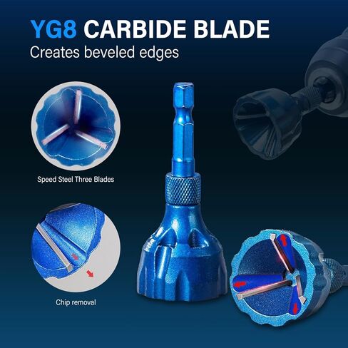 Hugbow Carbide Deburring Chamfer Tool Drill Bit 1/8" to 3/4"(3mm-19mm), Remove Burr, Repair Tools for Damaged Metal Steel Screws, Bolts and Fasteners, Quick Release Hexagon Shank in Kuwait
