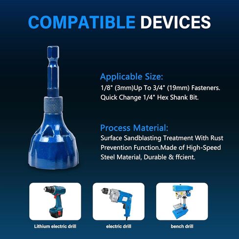 Hugbow Carbide Deburring Chamfer Tool Drill Bit 1/8" to 3/4"(3mm-19mm), Remove Burr, Repair Tools for Damaged Metal Steel Screws, Bolts and Fasteners, Quick Release Hexagon Shank in Kuwait