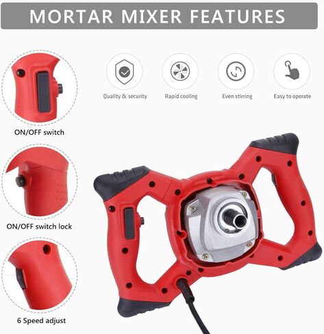 خلاط ملاط ​​2100 واط، خلاط ملاط ​​كهربائي King Showden 110 فولت مضاد للانزلاق، 6 سرعات مع فرشاة كربون ومفتاح ربط سداسي للسوائل متوسطة اللزوجة، بما في ذلك الجص والأسمنت والملاط والمزيد in Kuwait