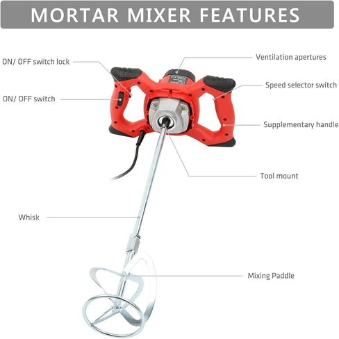 خلاط ملاط ​​2100 واط، خلاط ملاط ​​كهربائي King Showden 110 فولت مضاد للانزلاق، 6 سرعات مع فرشاة كربون ومفتاح ربط سداسي للسوائل متوسطة اللزوجة، بما في ذلك الجص والأسمنت والملاط والمزيد in Kuwait