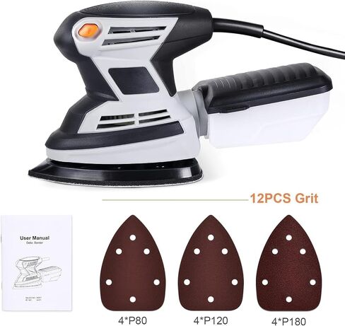 PioneerWorks Detail Sander 15,000 OPM Compact Electric Sander with 12 Pcs Sandpapers, Efficient Dust Collector, Multi-Function Hand Sander for Professional Woodworking Jobs in Saudi Arabia