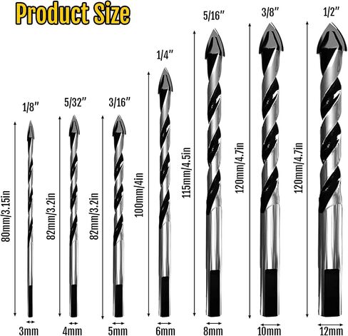 TOEGA 5Pcs Concrete Drill bits, Masonry Drill bit Set, for Tile, Brick, Cement, Concrete, Glass, Plastic, Cinder Block, Wood etc, Best for Concrete and Brick Wall Ceramic Tile on in Saudi Arabia