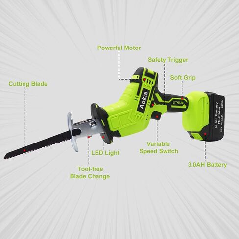 منشار كهربائي ترددي لاسلكي من أوكيا - منشار كهربائي لاسلكي 21 فولت مع بطارية وشاحن 3.0 أمبير، سرعة متغيرة 0-3000SPM، 6 شفرات منشار، منشار كهربائي لقطع الخشب/المعادن/PVC in Kuwait