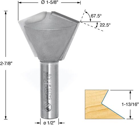 Amana Tool 54271 Carbide Tipped Multi-Sided Glue Joint 60/30 Deg x 1-1/2 D x 7/8 CH x 1/2 Inch SHK Router Bit in Saudi Arabia