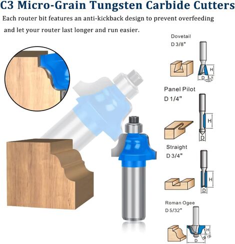 TAIWAIN راوتر بت السكك الحديدية ستايل 1/2 بوصة عرقوب 43 قطعة، مجموعة أدوات طحن الخشب، مجموعات لقم توجيه باب الخزانة الدائرية، أداة قطع اللسان الأخدود للأعمال الخشبية (F-YJ2R-LS) in Kuwait