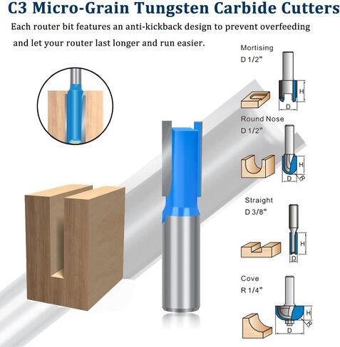 TAIWAIN راوتر بت السكك الحديدية ستايل 1/2 بوصة عرقوب 43 قطعة، مجموعة أدوات طحن الخشب، مجموعات لقم توجيه باب الخزانة الدائرية، أداة قطع اللسان الأخدود للأعمال الخشبية (F-YJ2R-LS) in Kuwait