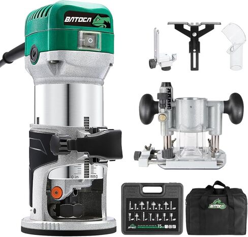 مجموعة أدوات توجيه الغطس من باتوكا، أداة توجيه عزم الدوران بحد أقصى 1-1/4 حصان مع قاعدة ثابتة، أداة كومبو لتشذيب الخشب ذات 6 سرعات متغيرة للأعمال الخشبية والنحت والتشذيب والشق in Kuwait