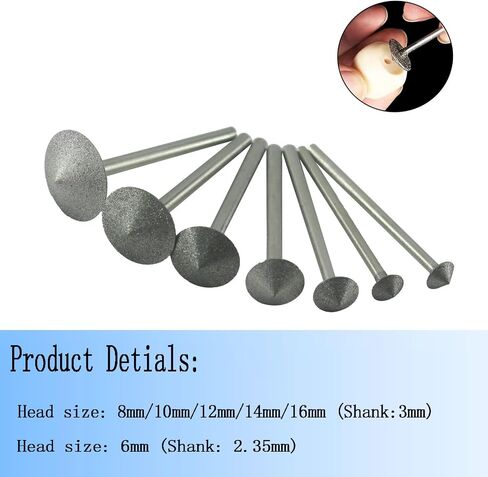 7 Pcs Umbralle Shape Diamond Burr Set, 1/8'' Shank Coarse Grit Diamond Mounted Grinding Point Stone Carving Bits for Rotary Tools includes Dremel (80#) in Saudi Arabia
