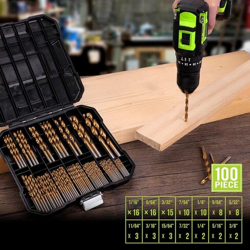 COMOWARE 100 Pcs Titanium Drill Bit Set - High Speed Steel for Steel, Wood, Plastic, Metal, Copper, Aluminum Alloy with Storage Case, 3/64"-3/8" in Saudi Arabia
