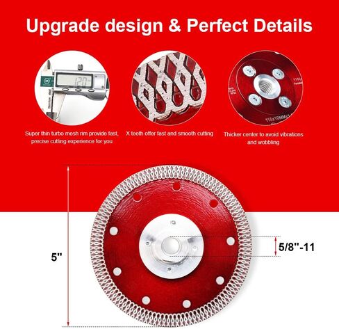 Casaverde 5 in Super Thin Diamond Porcelain Saw Blades,Tiles Blades | Includes a 5/8“-11 Adapter,1.4mm Thick,for Cutting Porcelain Tiles,Granite,Marbles,Hot Pressed Sintering Diamond Blade in Saudi Arabia