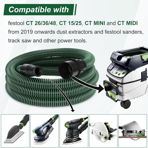 خرطوم مستخرج الغبار لخرطوم شفط المكنسة الكهربائية Festool D27/32x3,5m، متوافق مع Festool CT 26/36/48 CT 15/25 CT MINI وCT MIDI من 2019 فصاعدًا، ماكينة صنفرة خرطوم مكنسة مستخرج الغبار ضمان لمدة عامين in Kuwait