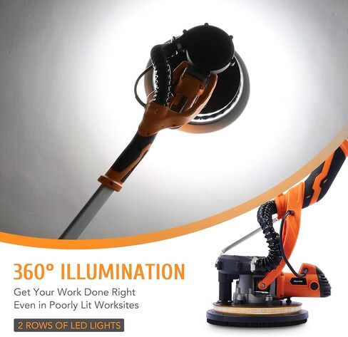 ماكينة صنفرة الحوائط الجافة الكهربائية بقوة 850 واط من ZELCAN مع مجمع غبار فراغ، ورأس دوار قابل للتمديد ومتغير 5 سرعات LED وآلة طحن حائط عالية الوضوح و12 قرص سنفرة in Kuwait