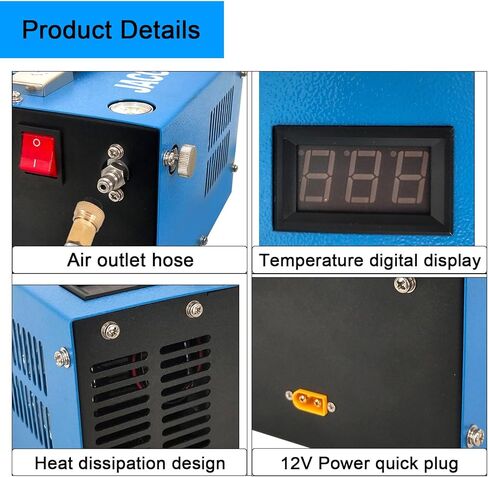 ضاغط هواء Jacgood PCP 110 فولت/12 فولت، ضاغط هواء PCP كهربائي 30 ميجا باسكال/4500 رطل لكل بوصة مربعة توقف يدوي، مضخة ضاغط هواء ذات جهد عالي 350 وات مع مروحة مدمجة. in Kuwait