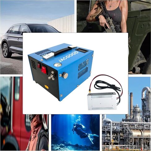 ضاغط هواء Jacgood PCP 110 فولت/12 فولت، ضاغط هواء PCP كهربائي 30 ميجا باسكال/4500 رطل لكل بوصة مربعة توقف يدوي، مضخة ضاغط هواء ذات جهد عالي 350 وات مع مروحة مدمجة. in Kuwait