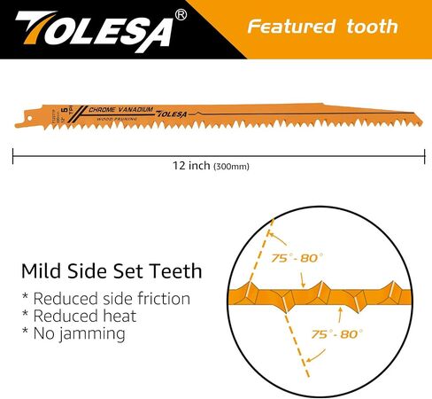 TOLESA 12 Pack CR-V Sawzall Pruning Blades 5, 6 TPI for Tree Branch Root Wood Cutting, Reciprocating Saw Blade for Professional, DIYer, Gardener(Storage Bag Included) in Kuwait
