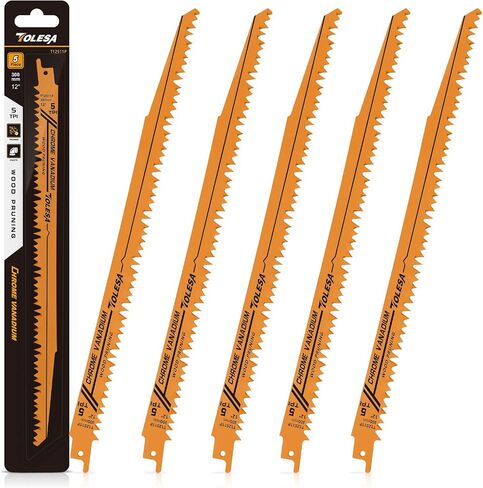 TOLESA 12 Pack CR-V Sawzall Pruning Blades 5, 6 TPI for Tree Branch Root Wood Cutting, Reciprocating Saw Blade for Professional, DIYer, Gardener(Storage Bag Included) in Kuwait