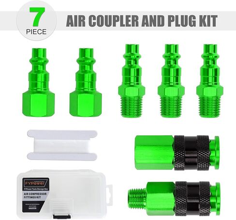 تركيبات خرطوم الهواء FYPower، 7 قطع 1/4 بوصة NPT ألومنيوم AMT قارنات هواء عالمية ومجموعة سدادات هواء من النوع الصناعي I/M، أخضر in Kuwait