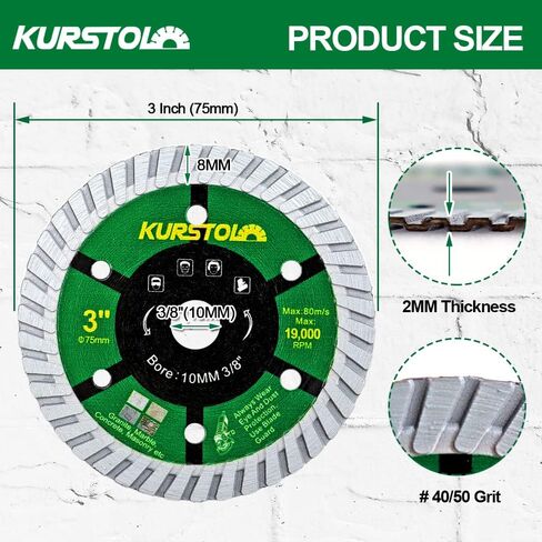 3" Tile Diamond Blade - 2pcs 75mm Super Thin Porcelain Diamond Cutting Disc Wheel for Ceramic Granite Marble Angle Grinder Saw Blade with Arbor 3/8"(10mm) in Saudi Arabia