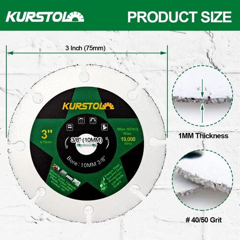 شفرة ماسية للبلاط مقاس 3 بوصات من KURSTOL - قطعتان من عجلة قطع الماس الخزفية الرقيقة للغاية مقاس 75 مم لشفرة منشار زاوية من الرخام والجرانيت والسيراميك مع أربور 3/8 بوصة (10 مم) in Saudi Arabia