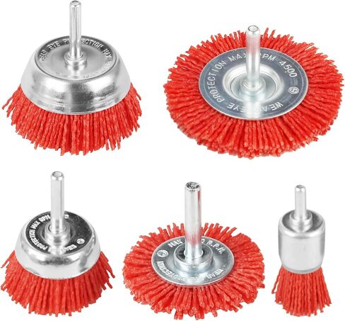 Eisen Tools 5 Pack Nylon Filament Abrasive Wire Brush Wheel & Cup Brush Set with 1/4 Inch Hex Shank, 5 Sizes Nylon Drill Brush Set Perfect for Removal of Rust/Corrosion/Paint in Kuwait