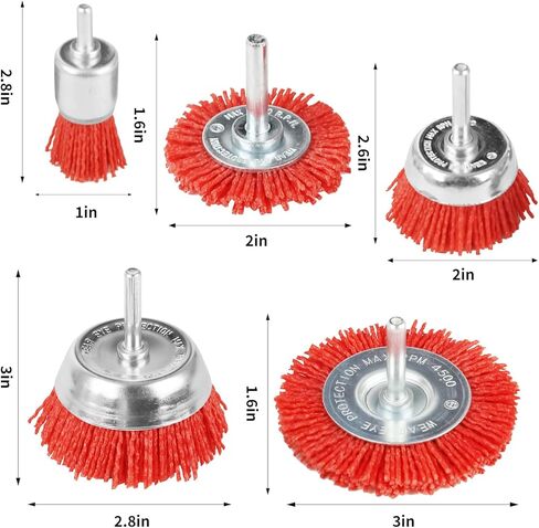 Eisen Tools 5 Pack Nylon Filament Abrasive Wire Brush Wheel & Cup Brush Set with 1/4 Inch Hex Shank, 5 Sizes Nylon Drill Brush Set Perfect for Removal of Rust/Corrosion/Paint in Kuwait