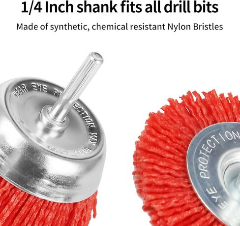Eisen Tools 5 Pack Nylon Filament Abrasive Wire Brush Wheel & Cup Brush Set with 1/4 Inch Hex Shank, 5 Sizes Nylon Drill Brush Set Perfect for Removal of Rust/Corrosion/Paint in Kuwait
