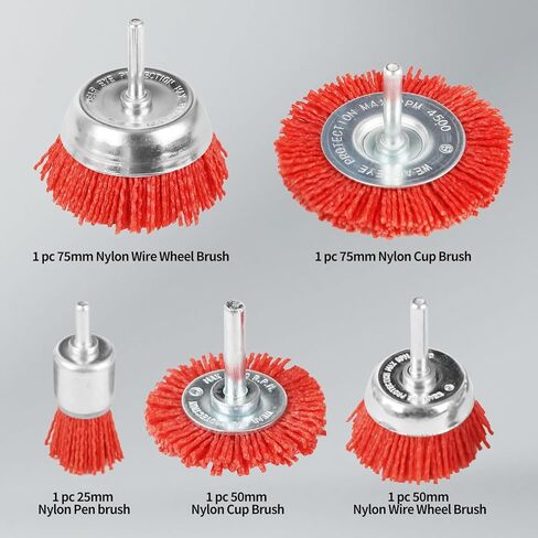 Eisen Tools 5 Pack Nylon Filament Abrasive Wire Brush Wheel & Cup Brush Set with 1/4 Inch Hex Shank, 5 Sizes Nylon Drill Brush Set Perfect for Removal of Rust/Corrosion/Paint in Kuwait