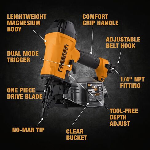 Freeman G2CN65 2nd Generation Pneumatic 15 Degree 2-1/2" Coil Siding Nailer with Adjustable Metal Belt Hook and 1/4" NPT Air Connector in Saudi Arabia