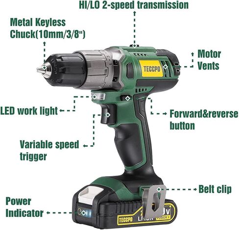 تي سي بو طقم مثقاب كهربائي لاسلكي مكون من 63 قطعة، مثقاب 310 باوند بسرعتين، اعداد عزم دوران 21+1، بطارية 2.0 امبير وشاحن سريع، مجموعة ادوات مع مثقاب، مجموعة ادوات مثقاب للمنزل العام in Kuwait