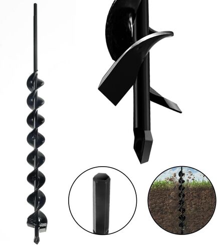 23" x 1.6" Upgraded Auger Drill Bit with Sharp Thickended Blades 8 Laps Spiral Blades-Rapid Speed Transfer Soils to Edge, Garden Auger Spiral Drill Bit,Soil Auger for Post Hole Digger(Black) in Saudi Arabia