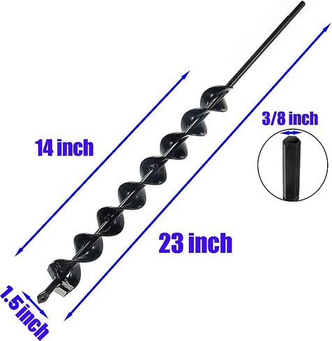 23" x 1.6" Upgraded Auger Drill Bit with Sharp Thickended Blades 8 Laps Spiral Blades-Rapid Speed Transfer Soils to Edge, Garden Auger Spiral Drill Bit,Soil Auger for Post Hole Digger(Black) in Saudi Arabia