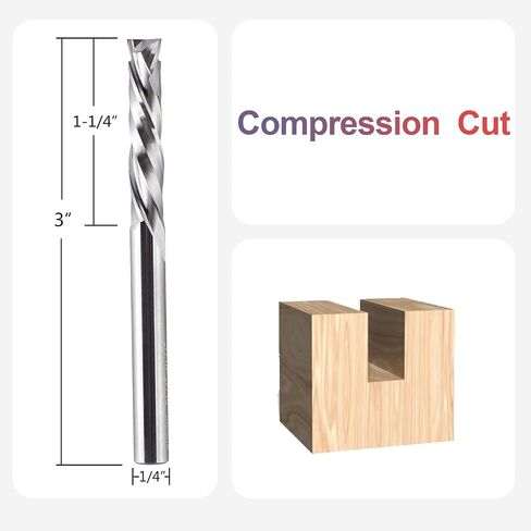 SpeTool Spiral Compression Router Bits 1/4" Shank,1-1/4Inch Cutting Length, Extra Long 3 Inch OVL,Carbide UP Down CNC Router Bits End Mill for Wood Mortises Carving Engraving in Saudi Arabia