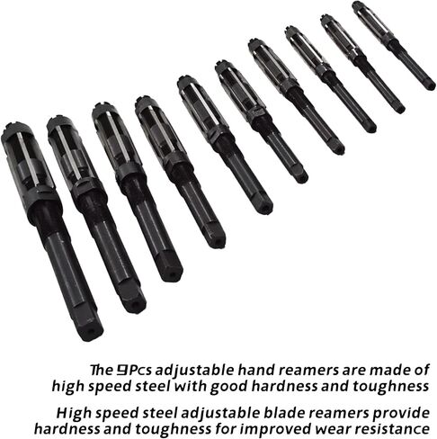 High Speed Steel Adjustable Blade Reamers, 9Pcs Adjustable Hand Reamers H4-H12, 11.75mm-29.5mm, High Speed Steel Straight Flutes Milling Cutter Tool in Saudi Arabia